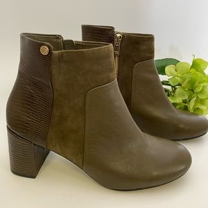 Taryn Rose Olive Green/Snakeskin Leather Booties